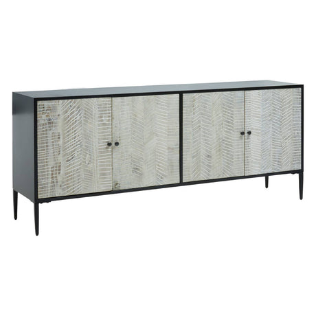Rustic Charm Pine Wood Sideboard with Iron Frame