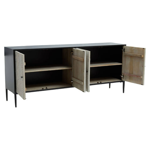 Rustic Charm Pine Wood Sideboard with Iron Frame