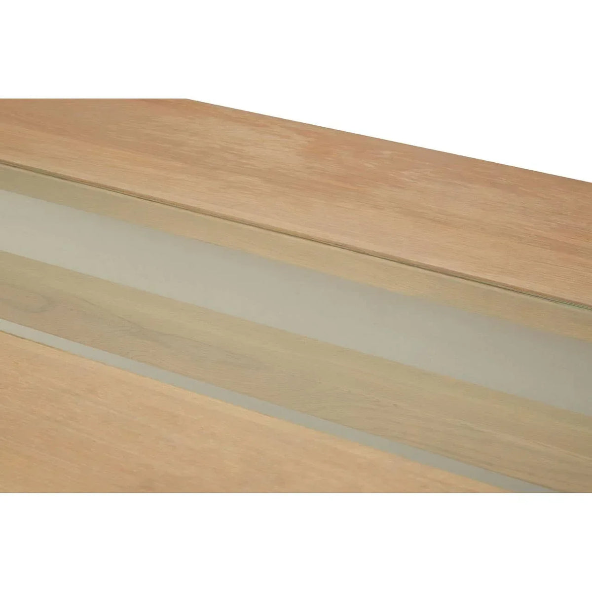 Light oak dining table top with central glass insert detail