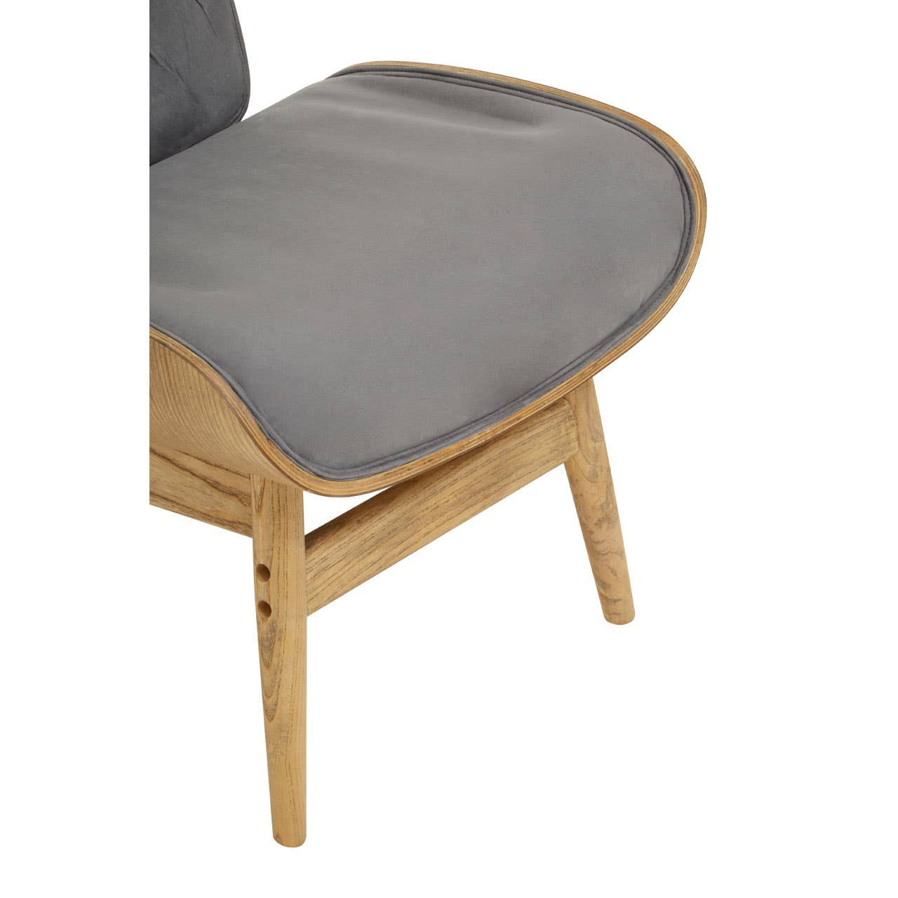 Dark grey velvet chair featuring a winged back design, with a smooth, plush seat cushion and elegantly curved edges.