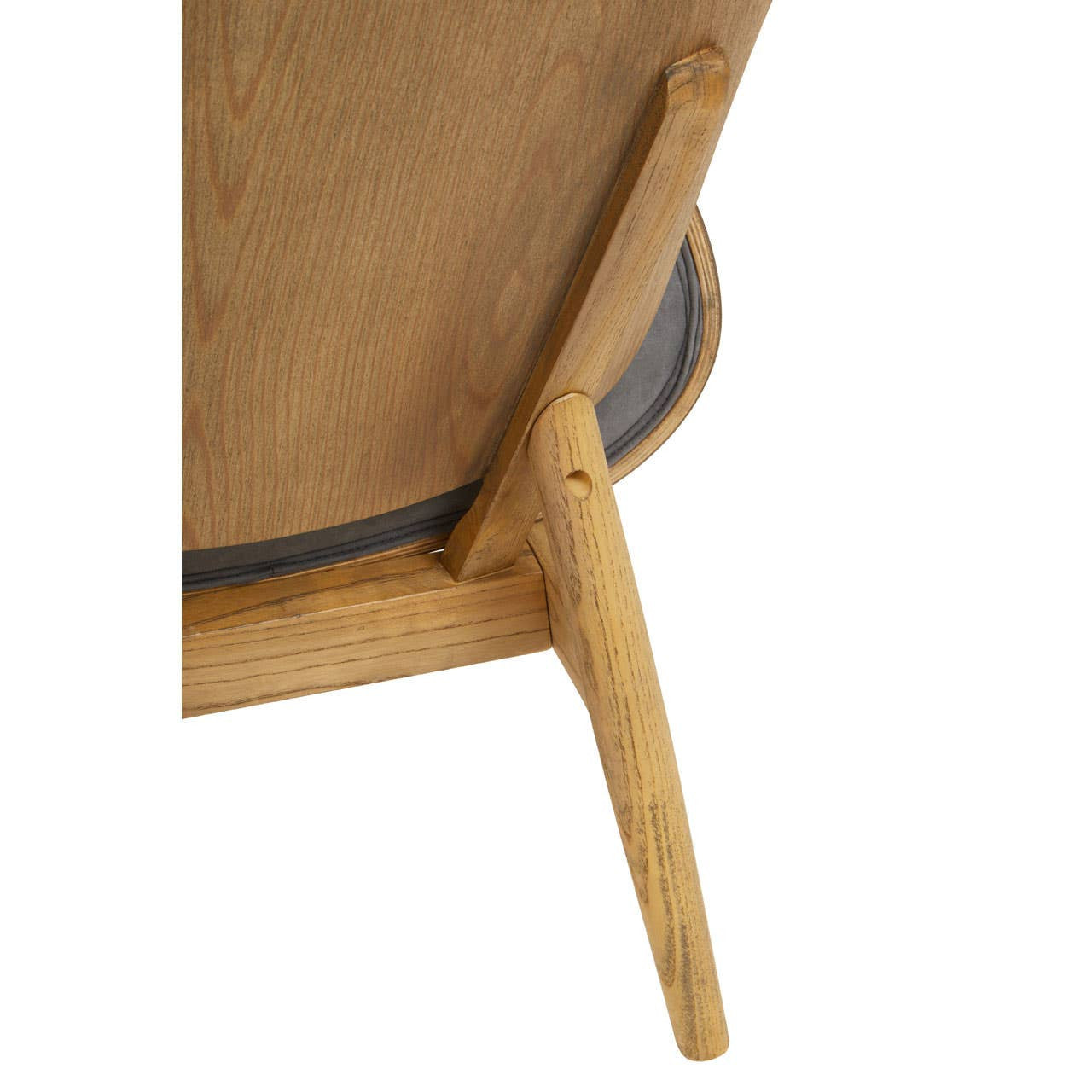 Dark grey velvet chair featuring a winged back design, supported by sturdy wooden legs.