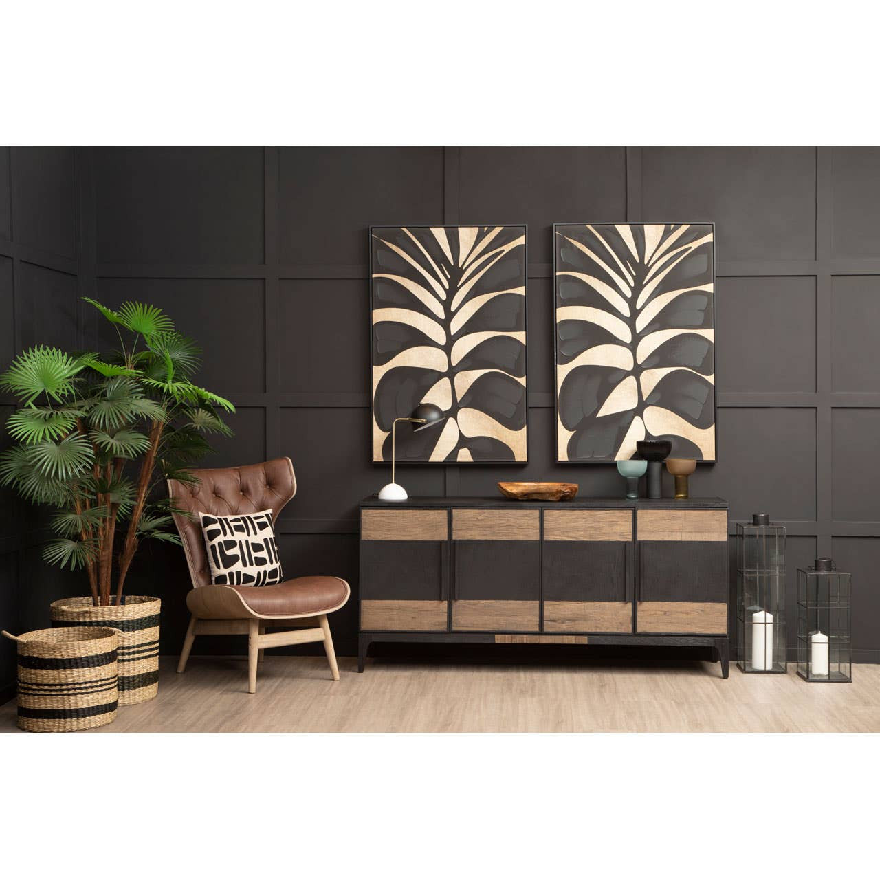 Brown leather effect chair with a winged back, featuring tufted detailing and a comfortable seat.
