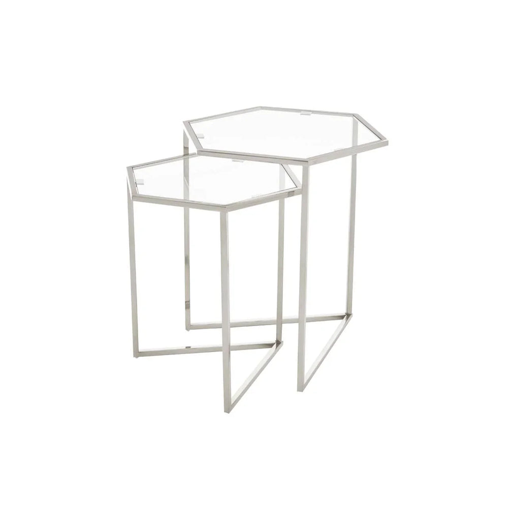 Silver Hexagon Glass Side Tables