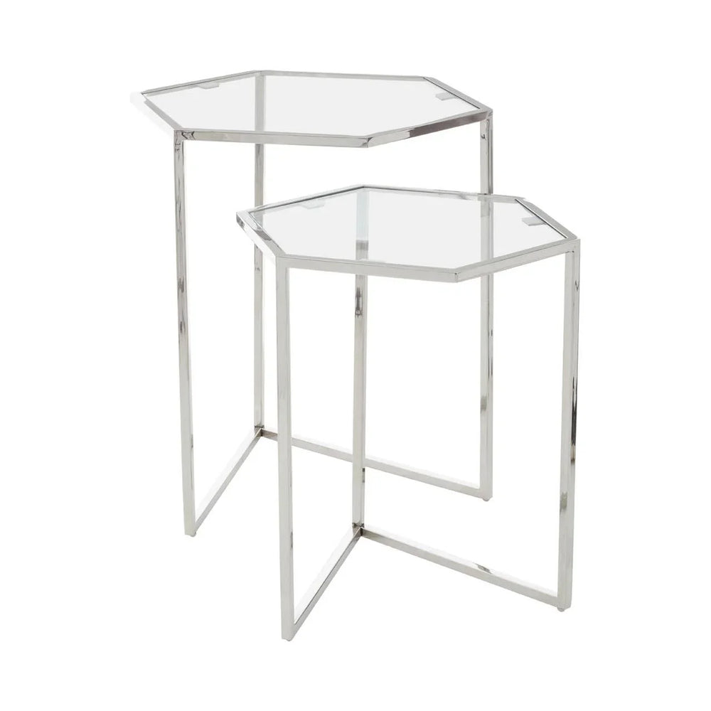 Silver Hexagon Glass Side Tables
