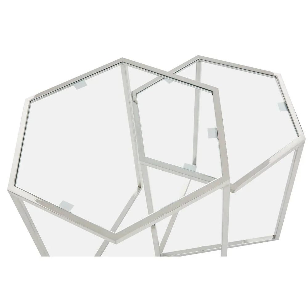 Silver Hexagon Glass Side Tables
