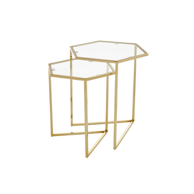 Golden Hexagon Glass Nesting Tables