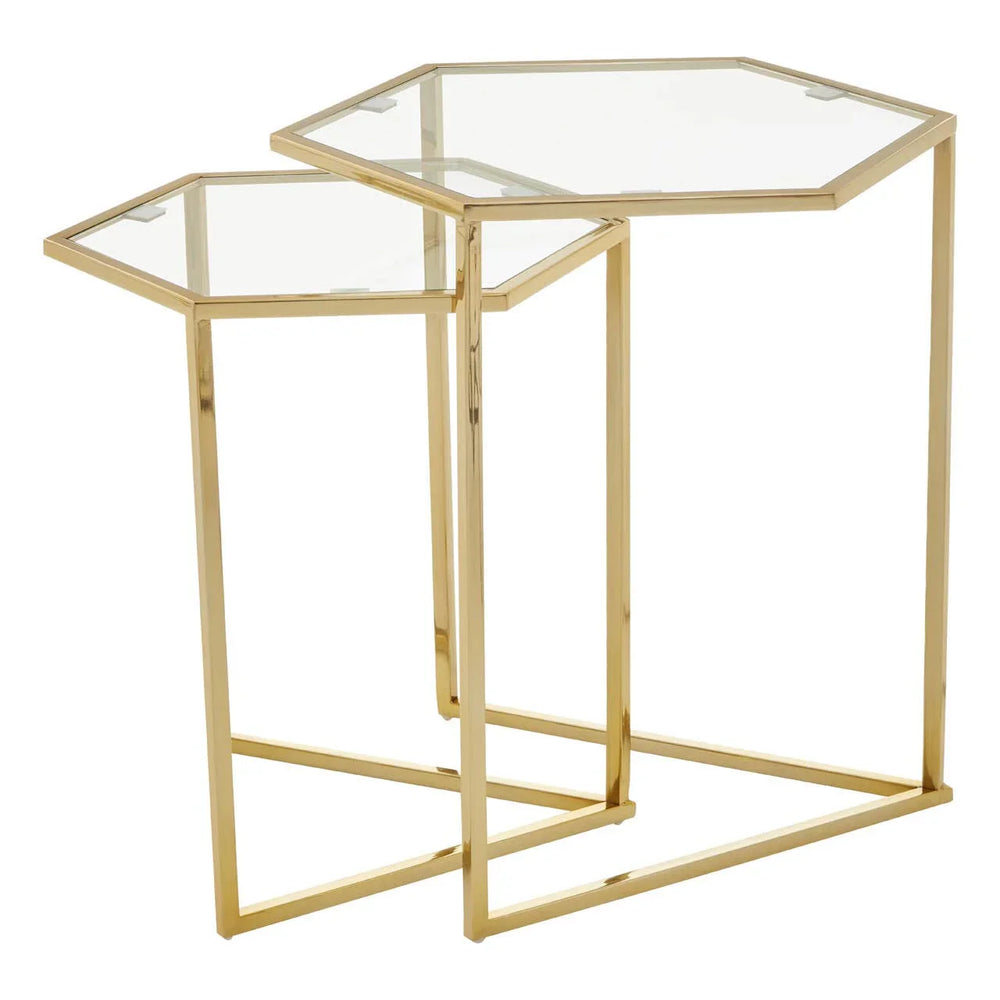 Golden Hexagon Glass Nesting Tables