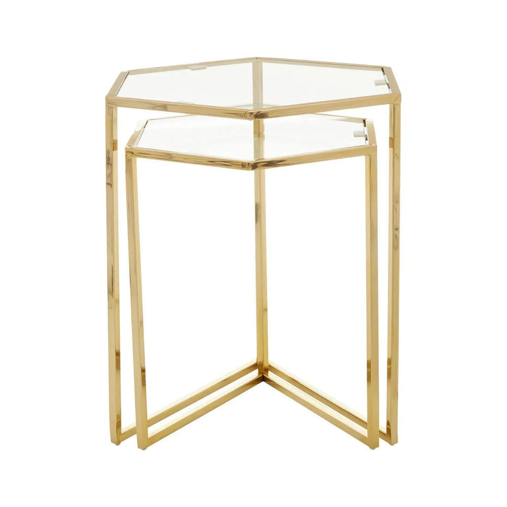Golden Hexagon Glass Nesting Tables