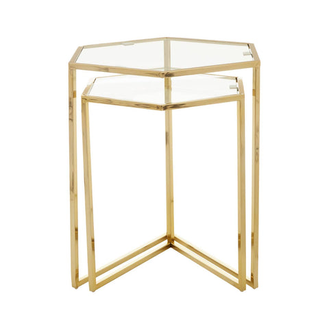 Golden Hexagon Glass Nesting Tables