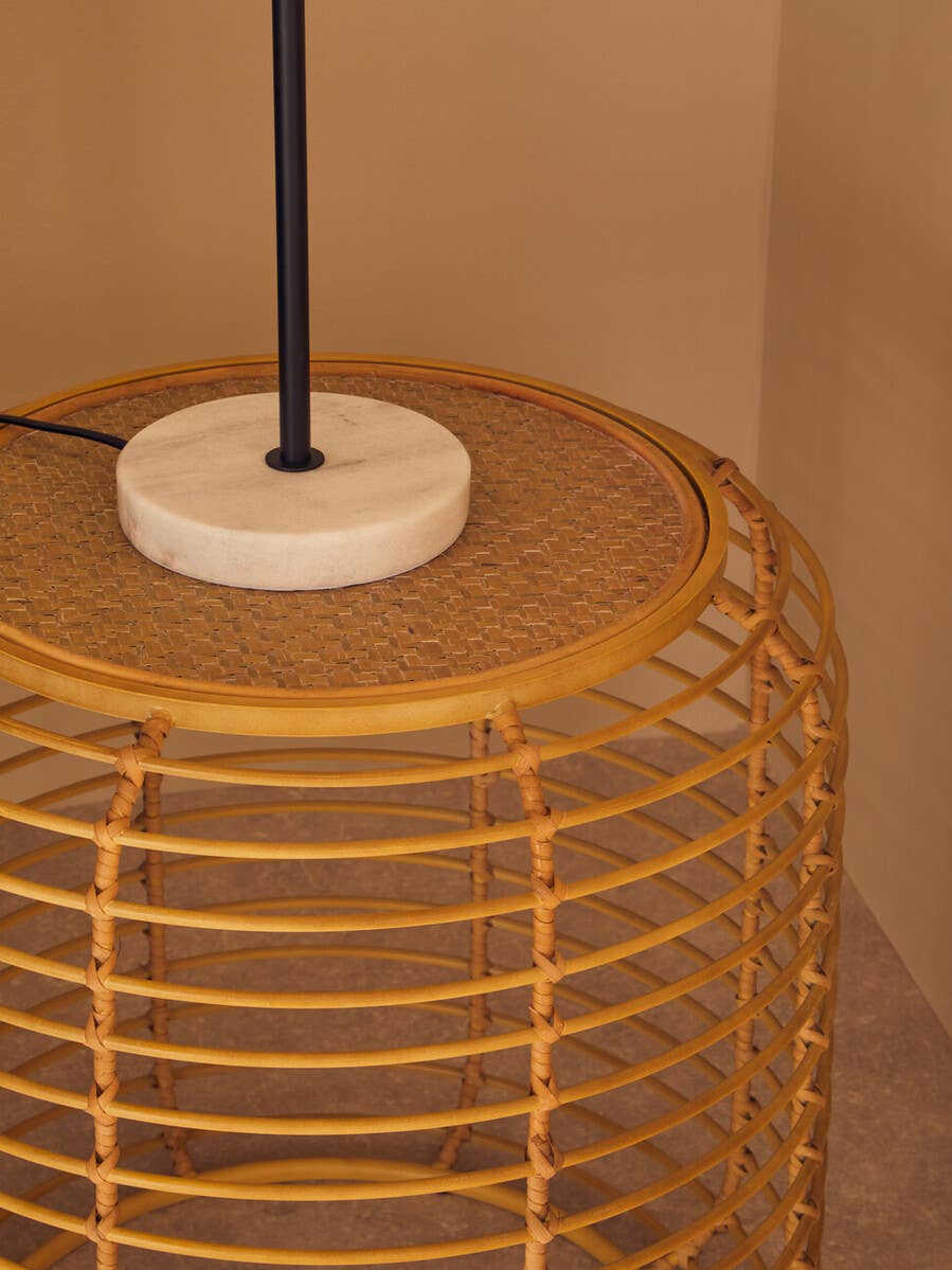 Rattan Round Gold End Table