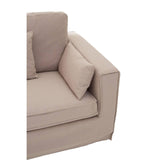 Grey fabric sofa with a modern design, featuring a plush seat and a single armrest. A small cushion is placed on the armrest, enhancing comfort and style. The sofa has clean lines and a minimalist aesthetic, suitable for contemporary living spaces
