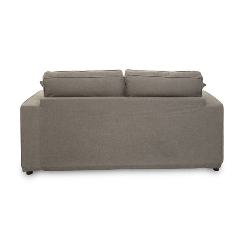 Two-seat grey sofa with a simple, modern design featuring a straight back and two plush cushions. The fabric has a soft texture, and the sofa rests on short, sturdy legs. The overall color is a muted grey, suitable for various interior styles