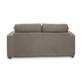 Two-seat grey sofa with a simple, modern design featuring a straight back and two plush cushions. The fabric has a soft texture, and the sofa rests on short, sturdy legs. The overall color is a muted grey, suitable for various interior styles