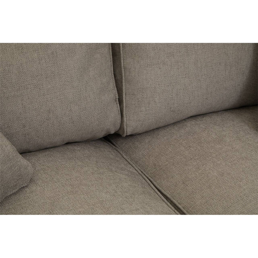 Close-up view of the Valensole 2 Seat Grey Sofa, highlighting the soft, textured fabric and the plush cushions that provide comfort. The neutral grey color complements various interior styles, and the seams are neatly finished, showcasing quality craftsmanship