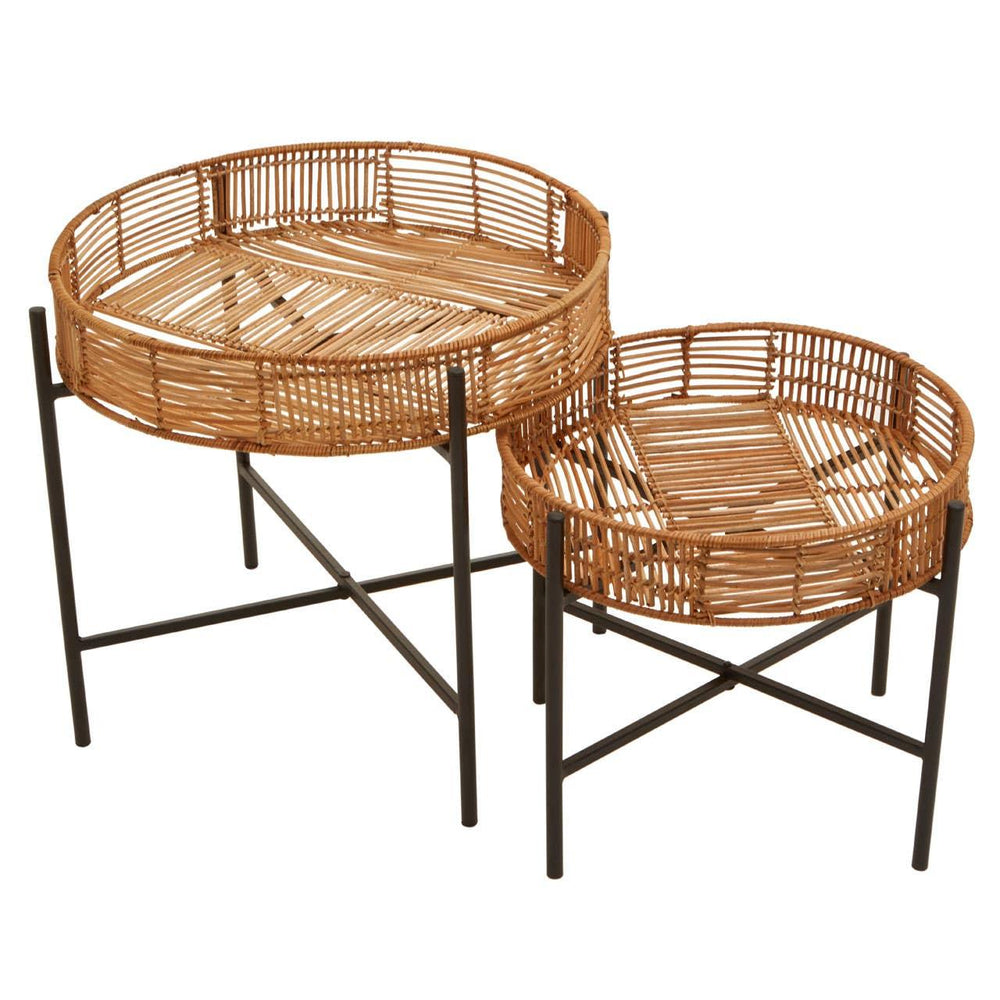Rattan Rustic Side Table Set
