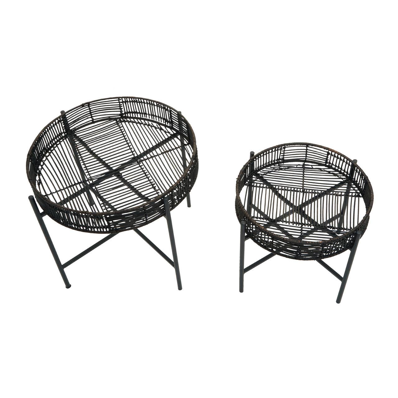 Black Rattan Side Tables Set