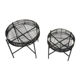 Black Rattan Side Tables Set