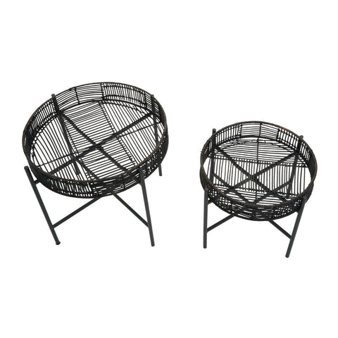 Rattan Round Side Tables Set