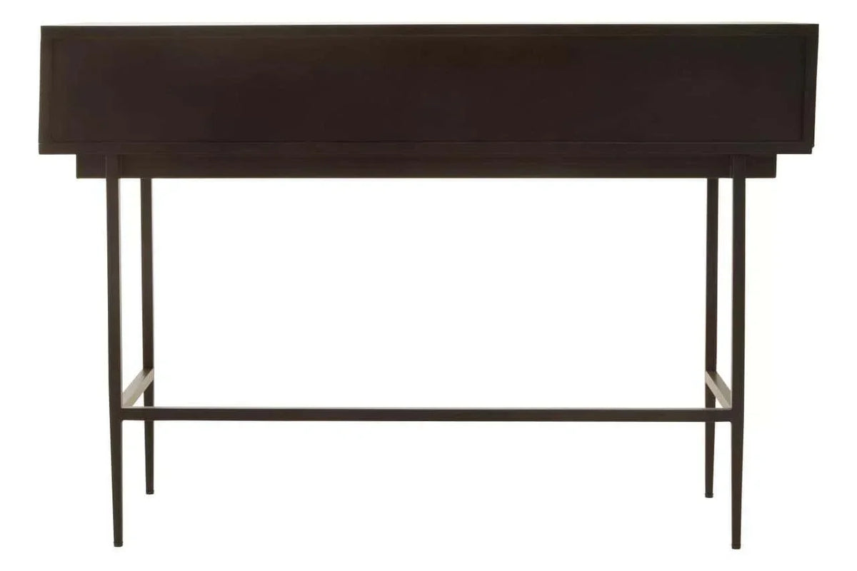 Modern black console table with slim metal legs and rectangular top