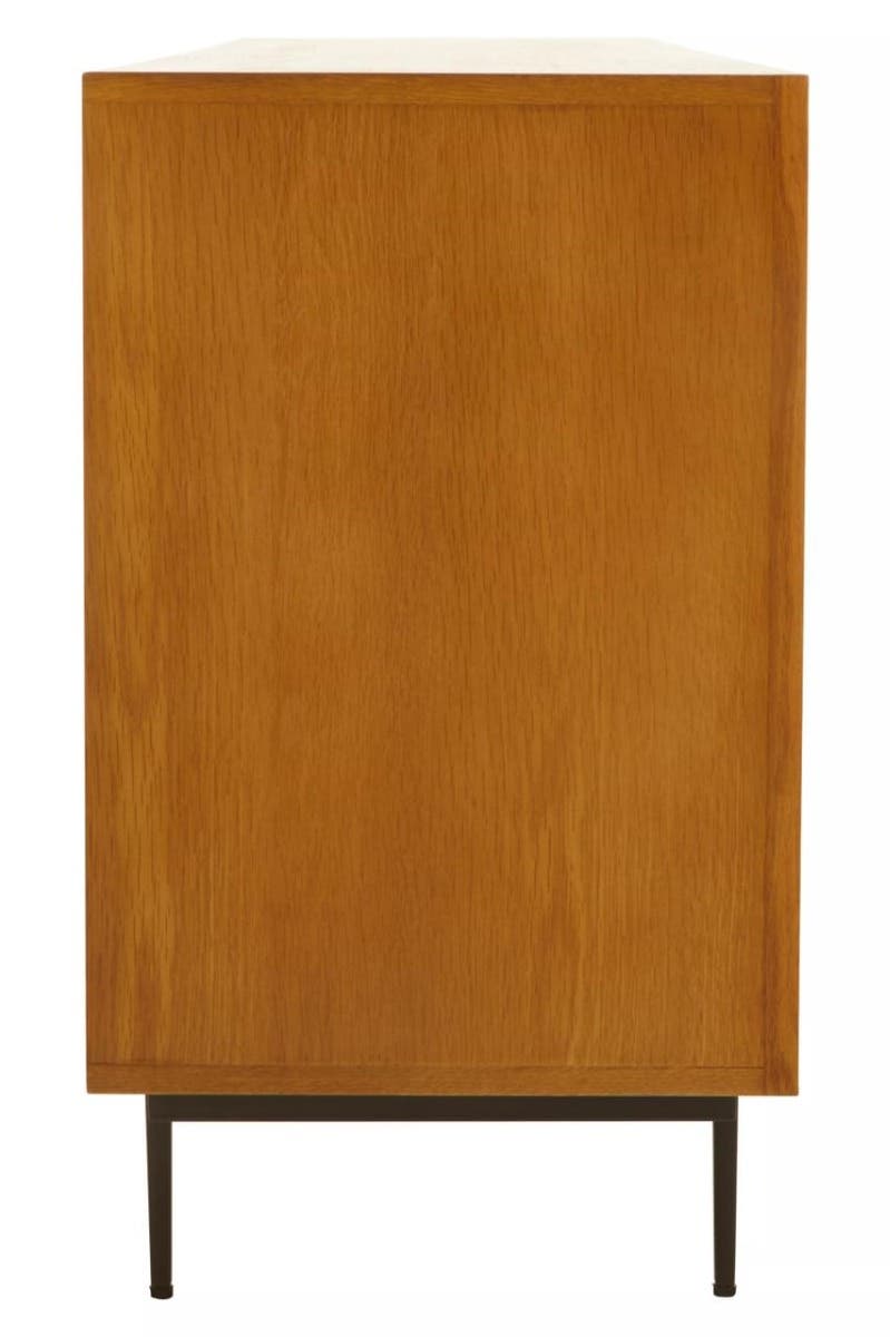 Rustic Wood Carved Sideboard with Metal Legs