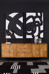 Rustic Wood Carved Sideboard with Metal Legs