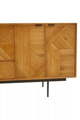 Rustic Wood Carved Sideboard with Metal Legs