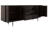 Rustic Black Wood Sideboard with Abstract Carved Design