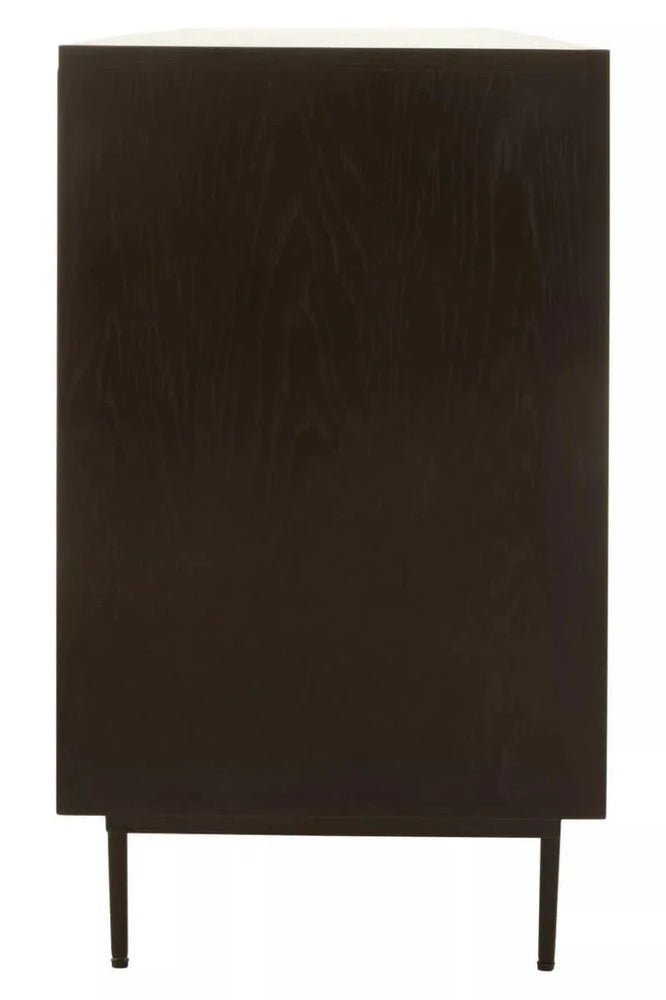 Rustic Black Wood Sideboard with Abstract Carved Design