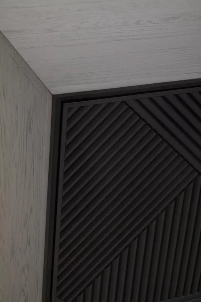Rustic Black Wood Sideboard with Abstract Carved Design