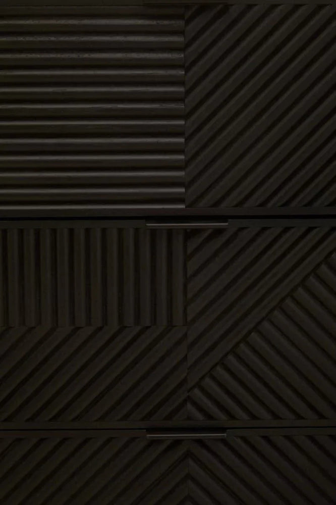 Rustic Black Wood Sideboard with Abstract Carved Design