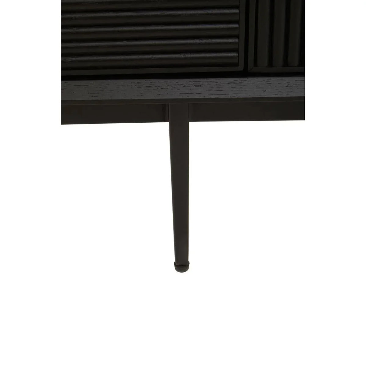 Black furniture leg with ribbed wood detail on sideboard cabinet base