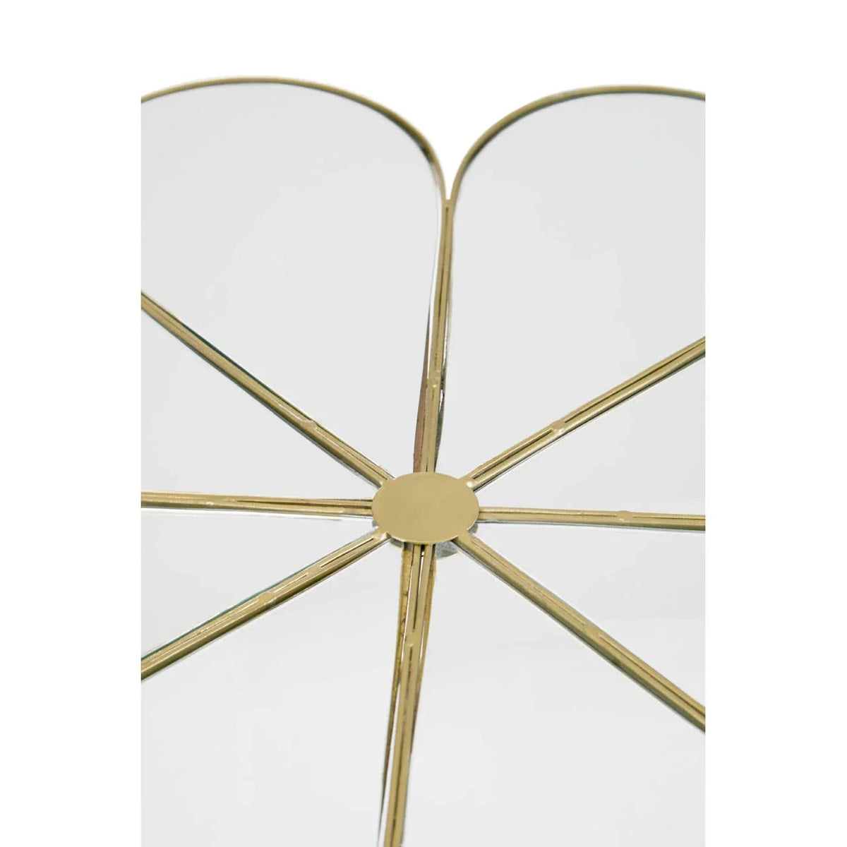 Gold metal and glass coffee table top with petal-inspired design