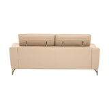 Three-seat sofa upholstered in stone-colored leather, featuring adjustable headrests and sleek metal legs. The design is modern with clean lines and a minimalist aesthetic, suitable for contemporary living spaces