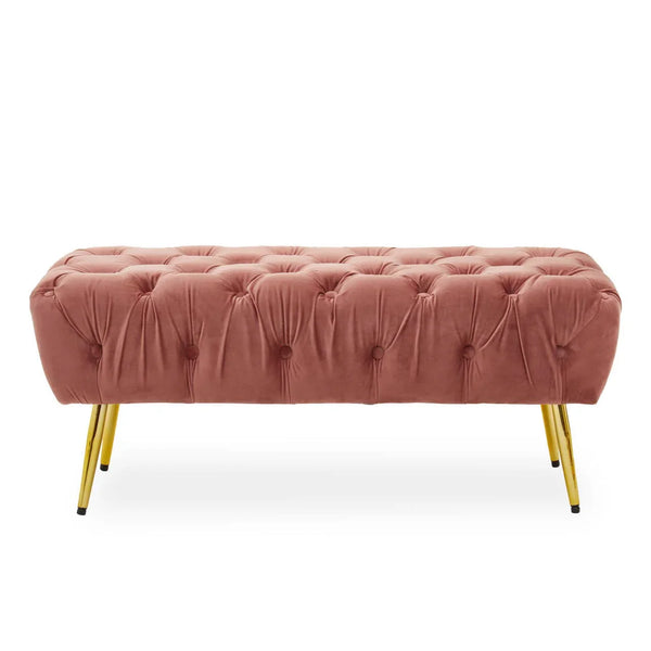 Luxe Pink Velvet Gold Bench