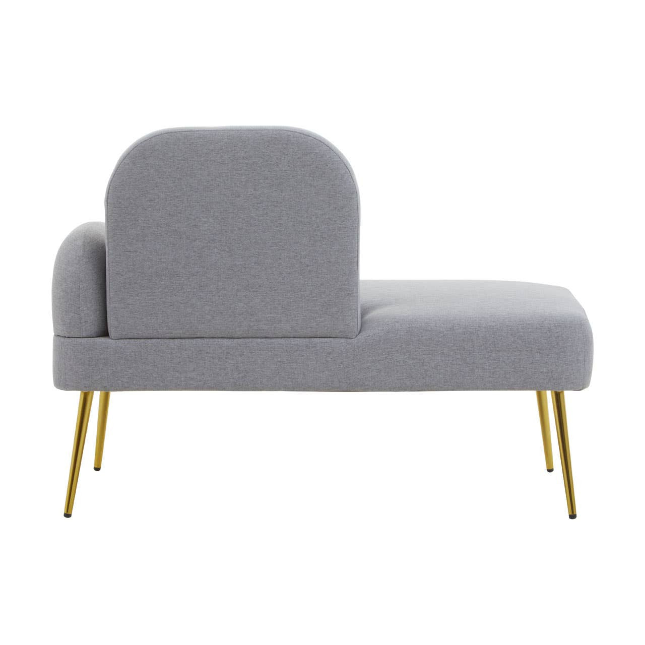 Heather grey chaise longue with a rounded backrest and sleek gold legs, designed for right-hand seating. The upholstery features a soft texture, creating a modern and stylish accent for home decor
