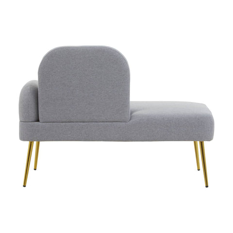 Heather grey chaise longue with a rounded backrest and sleek gold legs, designed for right-hand seating. The upholstery features a soft texture, creating a modern and stylish accent for home decor