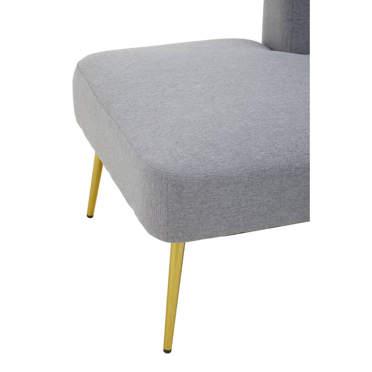 Heather grey chaise longue with a smooth, rounded cushion and sleek gold metal legs, showcasing a modern and minimalist design