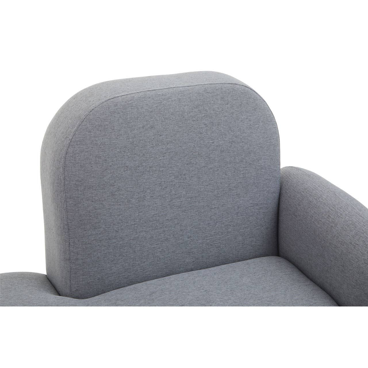 The backrest of a Heather Grey Right Hand Chaise Longue featuring a rounded top and soft fabric texture, with a portion of the armrest visible on the right side. The overall color is a light, neutral grey, suitable for modern home decor