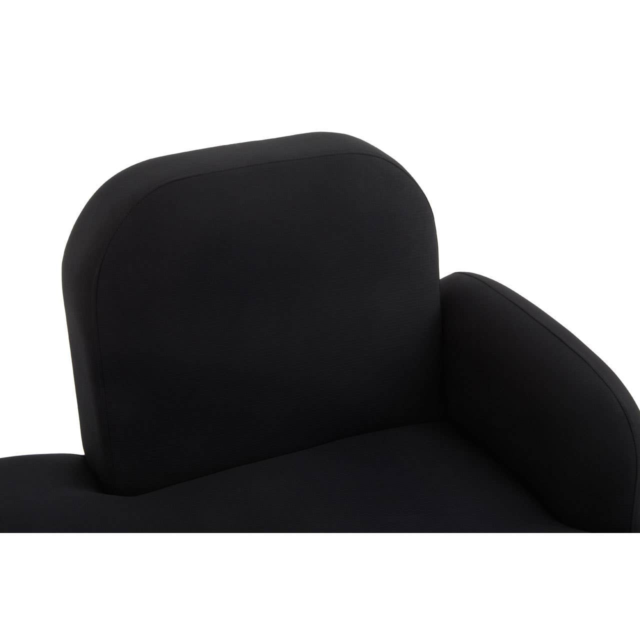 A close-up view of the Heather Black Right Hand Chaise Longue, showcasing the soft, textured black upholstery and the rounded backrest design. The chaise features a sleek, modern silhouette with a low profile and a comfortable armrest