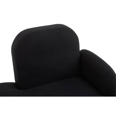 A close-up view of the Heather Black Right Hand Chaise Longue, showcasing the soft, textured black upholstery and the rounded backrest design. The chaise features a sleek, modern silhouette with a low profile and a comfortable armrest