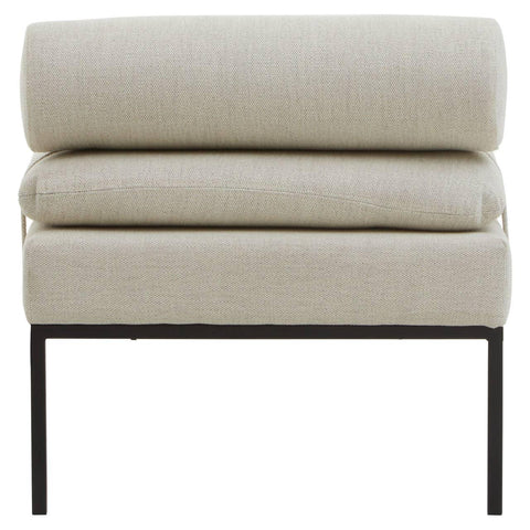 Beige fabric sofa seat cushion with black metal frame, front view