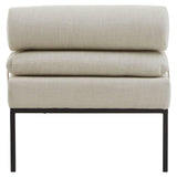 Beige fabric sofa seat cushion with black metal frame, front view