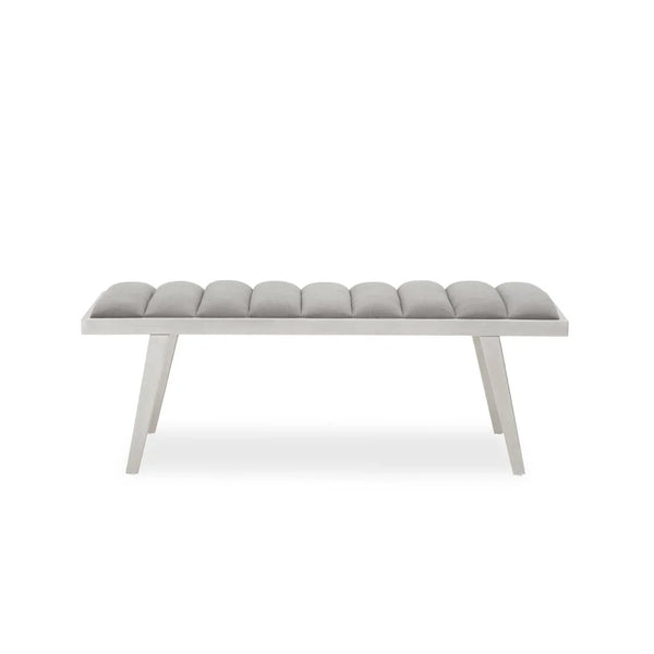 Plush Grey Velvet Bench