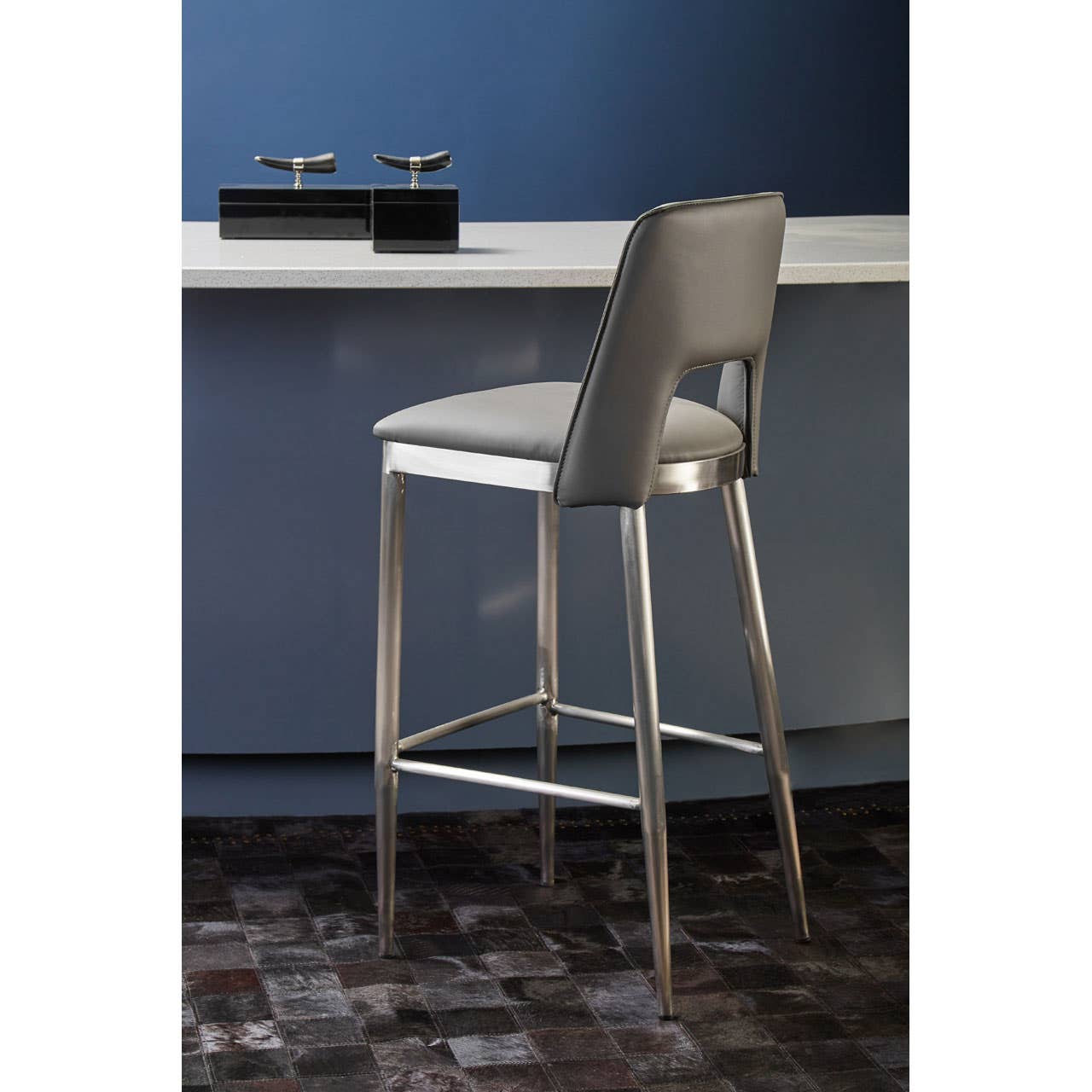 Retro Grey Leather Bar Chair