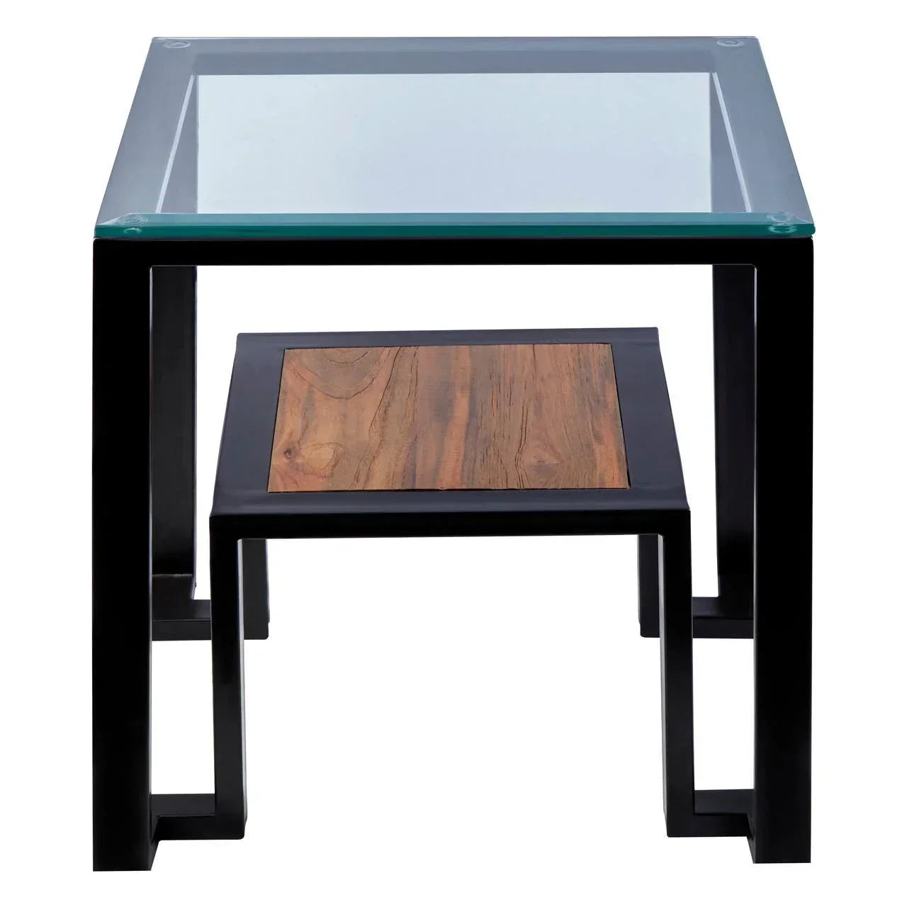 Teak & Steel Glass Side Table