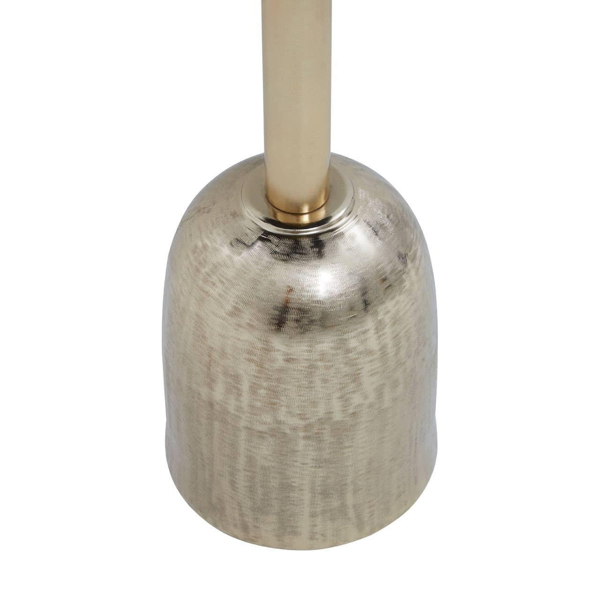 Brushed gold metal lamp base with textured finish, close-up view