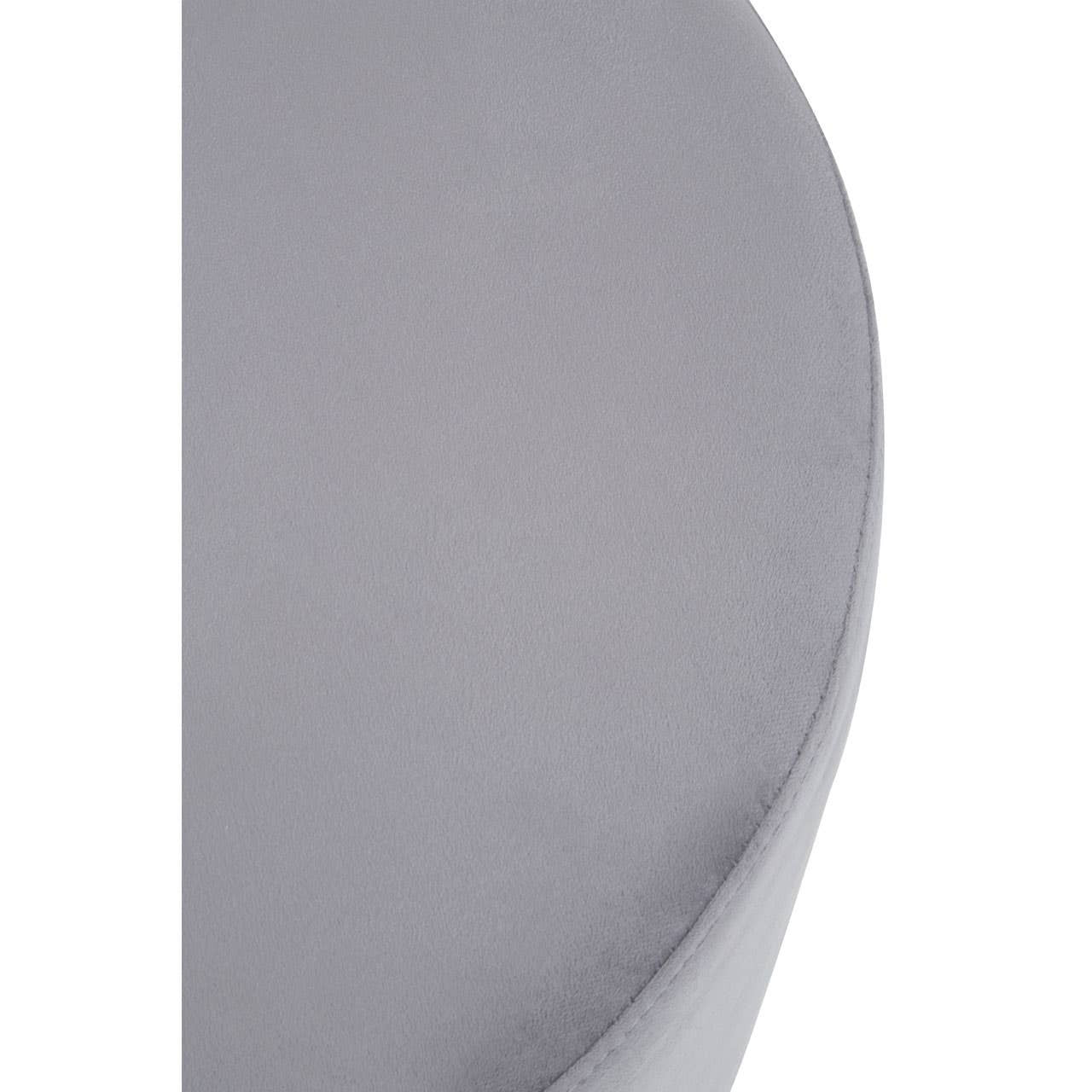 Round stool featuring a sleek grey upholstered top with a smooth surface and a silver base, designed for modern home decor