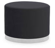 Round stool featuring a sleek black fabric top and a contrasting silver base, designed for modern home decor