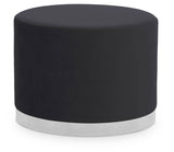 Round stool featuring a sleek black fabric top and a contrasting silver base, designed for modern home decor
