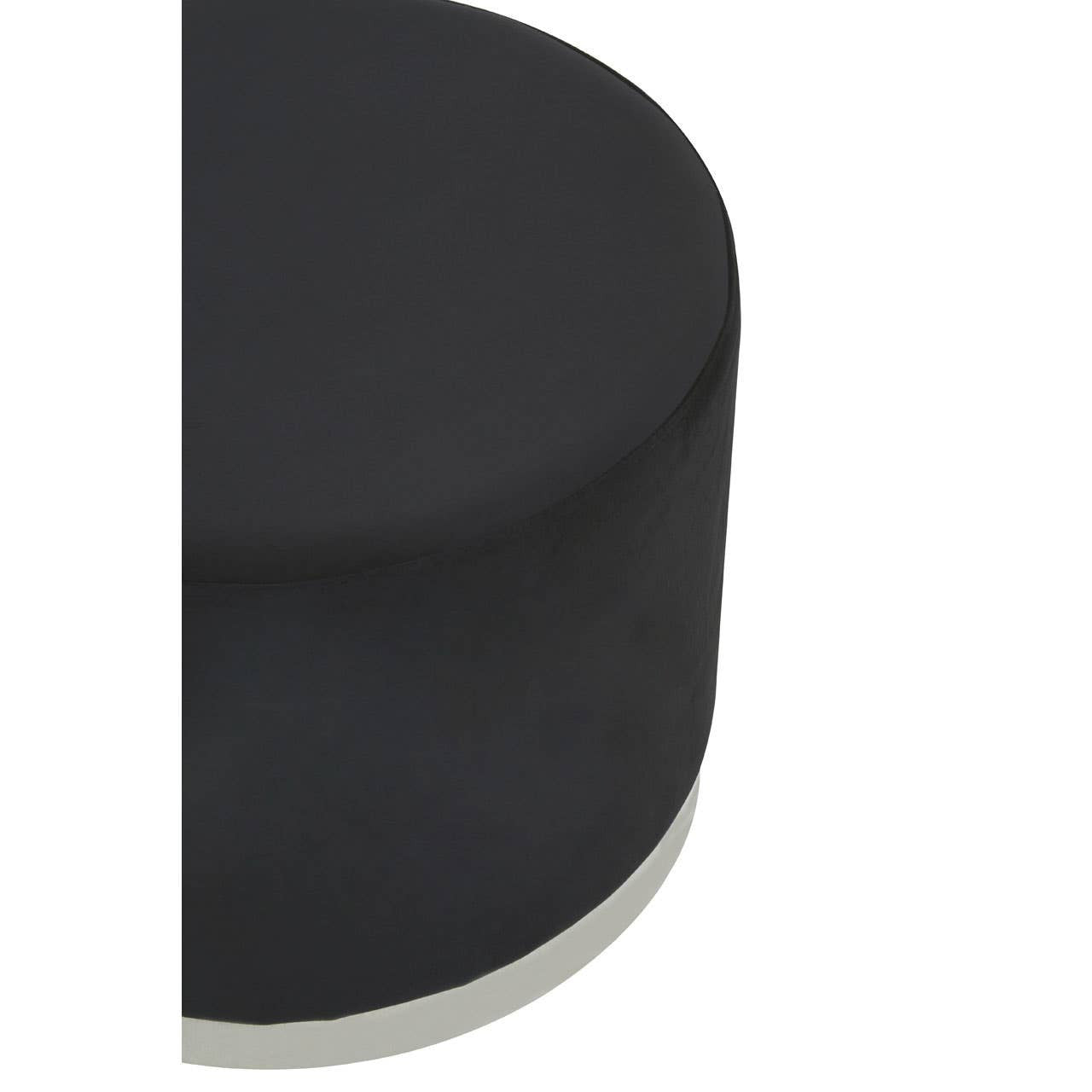 Round stool featuring a sleek black top with a silver base, showcasing a modern and minimalist design